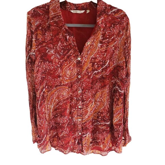 Soft Surroundings Tops - Soft Surroundings Women Size L Red Paisley Cheyla Tunic Button Top Lined Blouse